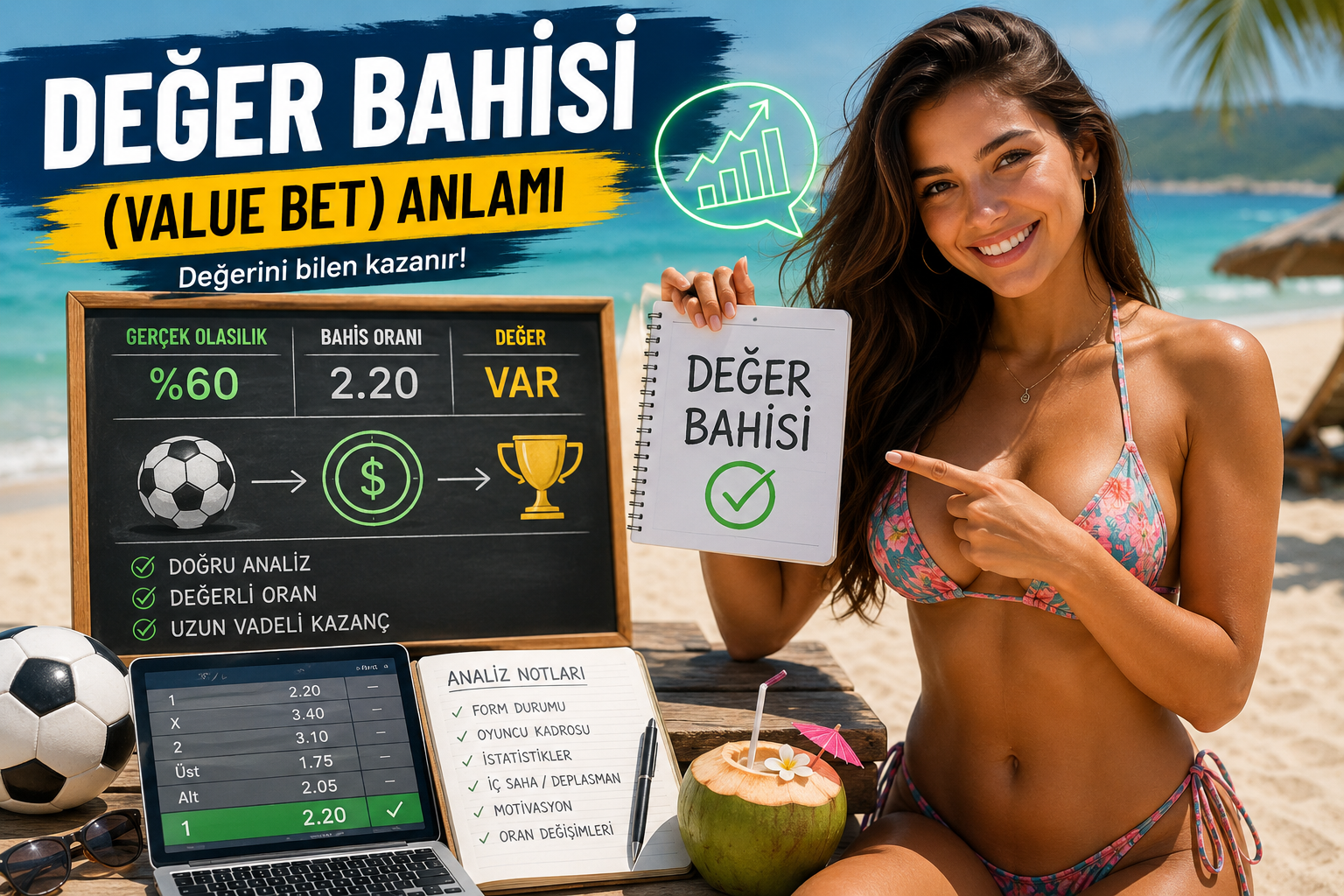 Bahiste değer bahsi (Value Bet), bahis oranının gerçek gerçekleşme ihtimaline göre daha yüksek olduğu düşünülen seçimdir. Değer bahsi nedir, nasıl hesaplanır ve neden önemlidir?